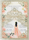 Hosmsua 50PCS 5.1x7.3 Inch Blank Champagne Glitter Quinceanera Invitations Kit Laser Cut Floral Crown Pocket Quinceanera Invitation Cards with Envelopes for Birthday Bridal Shower Quince Invite