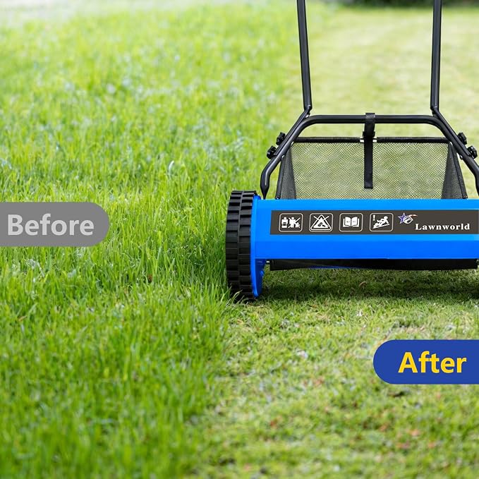 16-Inch Reel Lawn Mower with Grass Catcher and Tool-Free Blade Adjustment, 5-Blade Manual Push Lawn Mower, 5-Position Height Adjustable