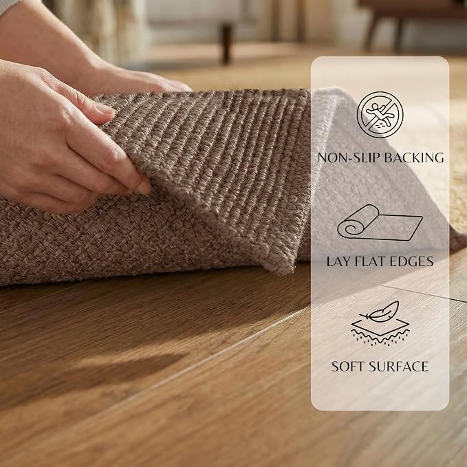 THE BEER VALLEY Woven Entryway Rug 2x3 Feet - Brown Mocha | Non Slip Kitchen Indoor Throw Door Mat for Bedroom, Washable Outdoor Low Pile Patio Rugs