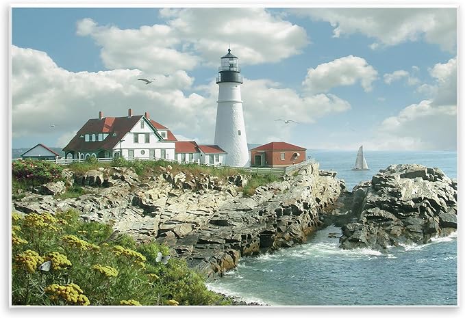 Stupell Industries 'Portland Lighthouse Peninsula Scene'| Wall Plaque Art | Stupell Industries | 19 x 13 Inches, Easy to Hang and Sturdy, Made in USA, by Alan Giana & Company
