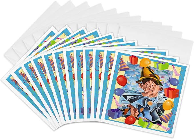 3dRose 8 x 8 x 0.25 Inches Birthday Clown Birthday Clown Party Clowning Around Circus clown Greeting Cards, Set of 12 (gc_78757_2)
