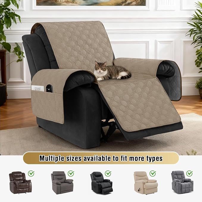H.VERSAILTEX 100% Waterproof Recliner Chair Covers, Recliner Covers Non-Slip Stay in Place, Thick Cover for Recliner Chair with Pocket, Dog Couch Cover Protector Washable(Taupe, 23")