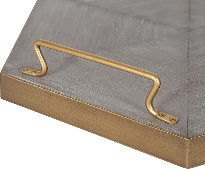 Kate and Laurel Sade Decorative Hexagon Tray with Handles, 16", Concrete Gray and Gold, Modern Tray for Ottoman, Centerpieces, Or Bathroom and Bedroom Decor