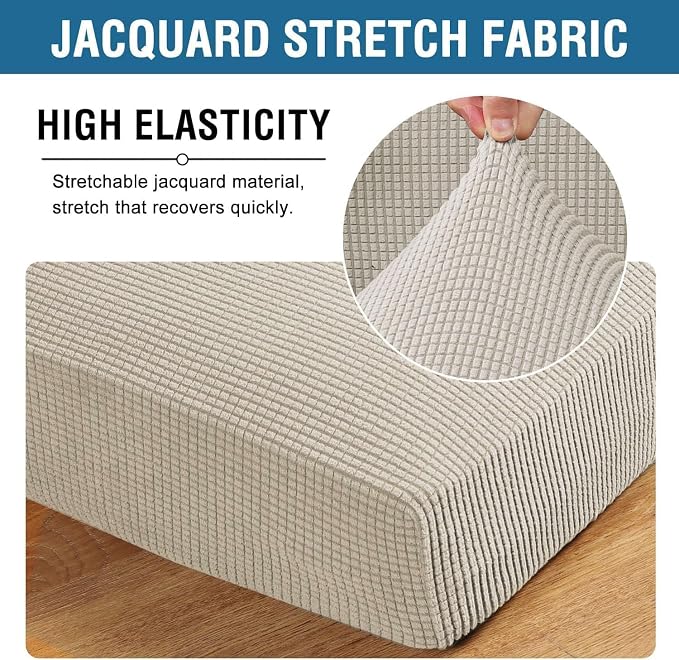 H.VERSAILTEX Super Stretch Individual Seat Cushion Covers - Sofa & Couch Cushion Slipcover Sets - Thick Jacquard Textured Twill Fabric (3 Piece, Island Fossi)