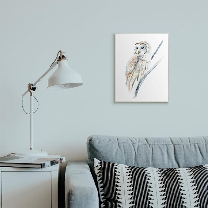 'Soft Arctic Owl Perched on Minimal Branch'| Wall Plaque Art | Stupell Industries | 13 x 19 Inches, Easy to Hang and Sturdy, Made in USA, by Annie Warren