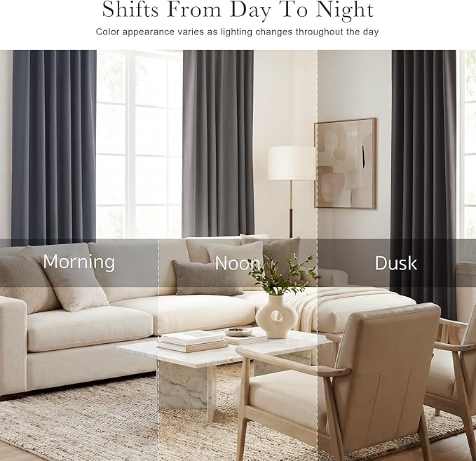PONY DANCE Short Curtains Half Window Curtains for Bedroom, Privacy Blackout Energy Saving Drapes for Living Room Bathroom Shades, Wide 34 x Long 24 inches per Panel, Grey, 2 Pcs