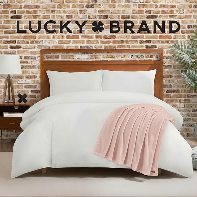 Lucky Brand Solid Plush 50"X70" Throw Blanket, Light Pink - Soft, Cozy, and Timeless Comfort