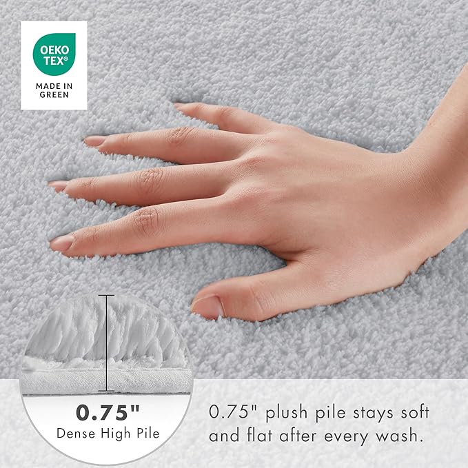 Madison Park Marshmallow Highly Absorbent Bath Runner, 24 x 72, Silver | Non slip Backing, Spa Quality Luxurious Plush Bath Rug for Bathroom, Quick Dry, OEKO TEX