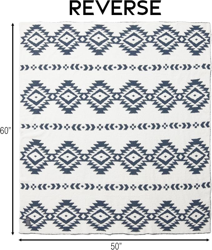 Carstens, Inc. Luxury Soft Stretchy Reversible Plush Throw Blanket, Large 50" x 60", Western Blue Diamond Aztec