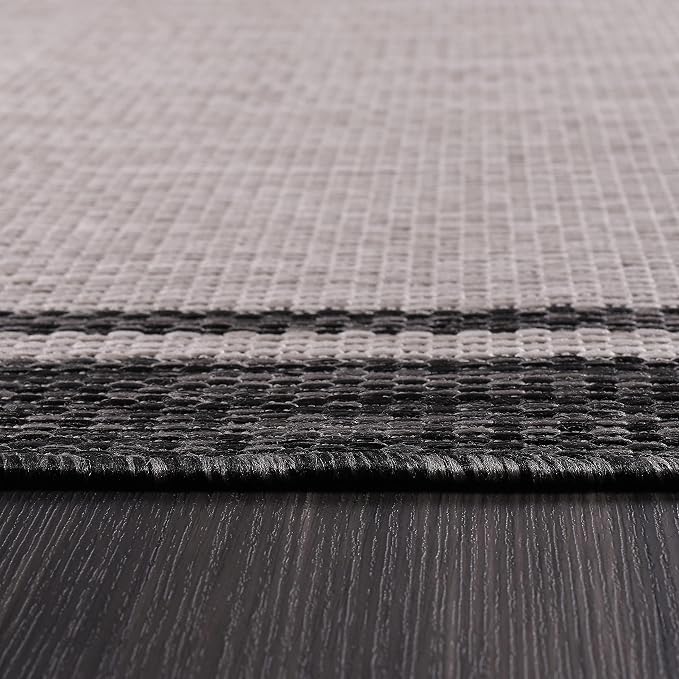 CAMILSON Indoor Outdoor Rug, 9x12 Bordered Gray Modern Area Rugs for Large Indoor and Outdoor Patios, Kitchen and Hallway Mats, Washable Porch Deck Outside Carpet (Bordered Grey, 9 x 12)