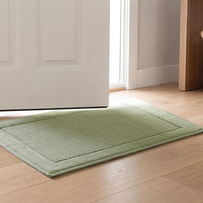 Madison Park Sanctuary 100% Cotton Non-Slip Bath Rug for Bathroom, Bedroom & Entryway, 17x24 Inch Low-Profile Soft Absorbent Woven Bathroom Rug, Machine Washable, Sage Green