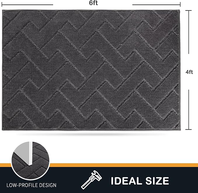 PURRUGS Easy Care Area Rug 4ft x 6ft, Non-Slip Machine Washable Entry Rug, Dog Door Mat, Stain Resistant Accent Rug for Hallway, Bedroom, Living Room and Mudroom, Charcoal