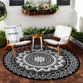 Round Outdoor Rugs for Patios, 5Ft Waterproof Reversible Plastic Straw Mat with Carry Bags, Boho Lightweight Outdoor Carpet Portable Round Floor Mat for Patio Camping Picnic Backyard RV,Black & White