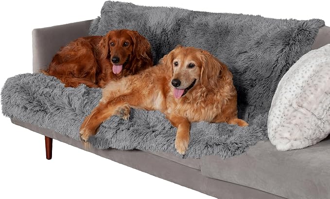 Furhaven Waterproof Throw Blanket for Dogs & Indoor Cats, Reversible Protective Pet Blanket, Extra Large, Long Faux Fur & Velvet, Gray