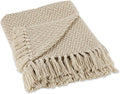 DII Modern Zig Zag Throw Blanket Woven Cotton, Hand-Knotted 2.5" Fringe, 50x60, Stone