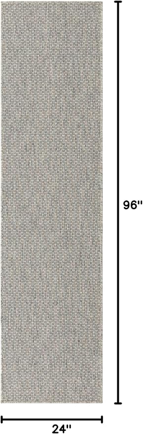 Unique Loom Collection Casual Transitional Solid Heathered Indoor/Outdoor Flatweave Area Rug (2' x 8' Runner, Light Gray/Ivory)