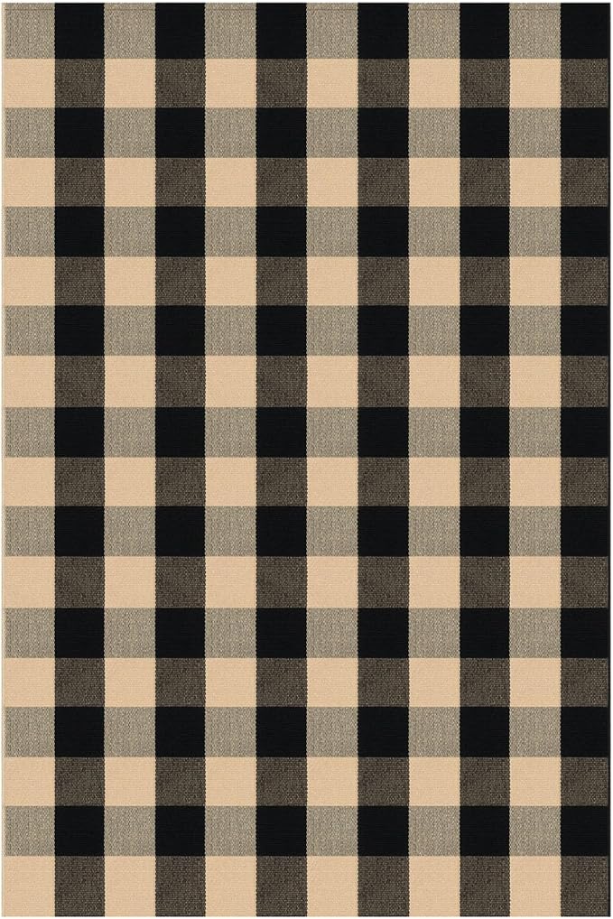 KOZYFLY Buffalo Plaid Area Rug 4x6 Ft Checkered Rug Washable Cotton Outdoor Rugs for Bedroom Brown and Black Front Door Mat Carpet for Front Porch Living Room Dining Room Kitchen