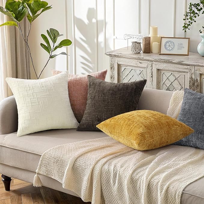 decorUhome Summer Pink Chenille Euro Sham Throw Pillow Covers 26x26 Set of 2 Textured Soft Cozy Slubby Couch Pillow Covers Modern Farmhouse Boho Decorative Pillow Cases for Bed Sofa Living Room