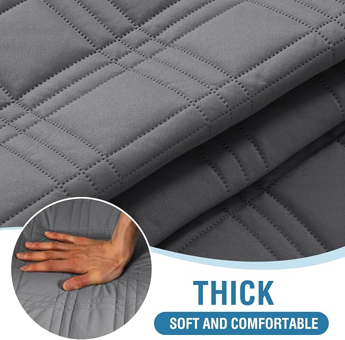 H.VERSAILTEX 100% Waterproof Futon Cover Reversible Futon Slipcover Armless Sofa Slipcover Furniture Protector Seat Width Up to 70" Washable with Adjustable Elastic Strap Anti-Slip, Grey/Beige