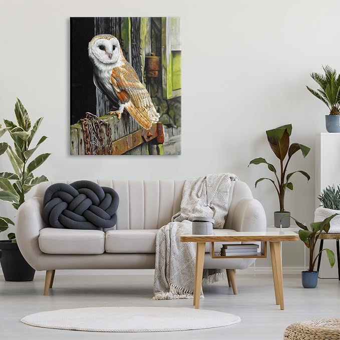 Stupell Industries 'Owl Perched on Barn Door'| Canvas Art | Stupell Industries | 36 x 48 Inches, Easy to Hang and Sturdy, Made in USA, by Steve Burgess