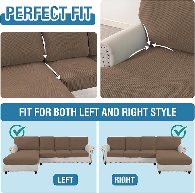 H.VERSAILTEX Sectional Couch Covers 4 Pieces Sofa Seat Cushion Covers L Shape Separate Cushion Couch Chaise Cover for Both Left/Right Sectional Couch (Seat Only: 1 Chaise + 3 Sofa, Macchiato)