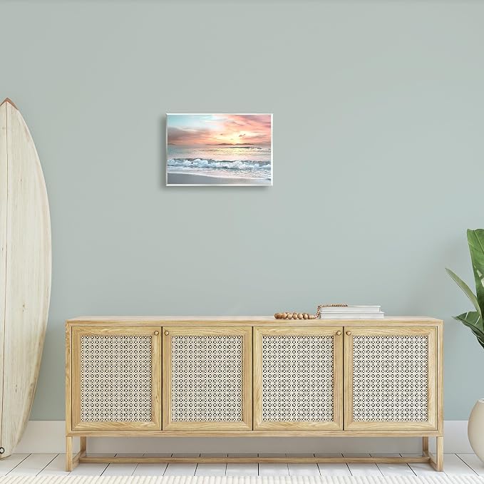 Morning Sunrise Beach Landscape, 13 x 19 Inch Mounted Print on Wall Plaque | Stupell Industries · By Mike Calascibetta · Hand finished · Ready to hang once unboxed · Made in USA