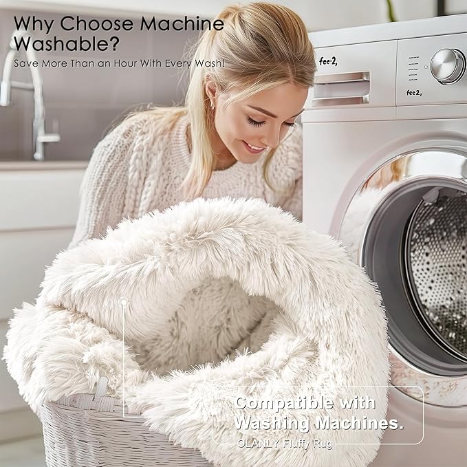 OLANLY 2x9 Machine Washable Runner Rugs for Hallway, Soft Fluffy Shaggy Bedside Rugs for Bedroom, Living Room, Indoor Floor Carpet for Kids Girls and Boys, Nursery Rooms, Home Decor Aesthetic, Ivory