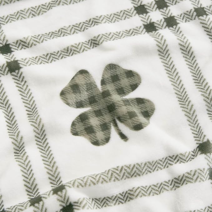 Lucky Brand 50" x 70" Plush Throw Blanket, Clover Gingham Plaid Sage Green Blanket for Sofa or Bed