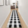 Buffalo Plaid Runner Rug 2x8 Feet Black and White Checkered Area Rug Farmhouse Hallway Rug Cotton Woven Washable Carpet for Entryway Kitchen Bedroom Living Room