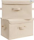 GRANNY SAYS Stoarge Basket with Lid, Decorative Storage Boxes, Closet Storage Bins for Clothes, Collapsible Stackable Organization, Khaki, 2-Pack