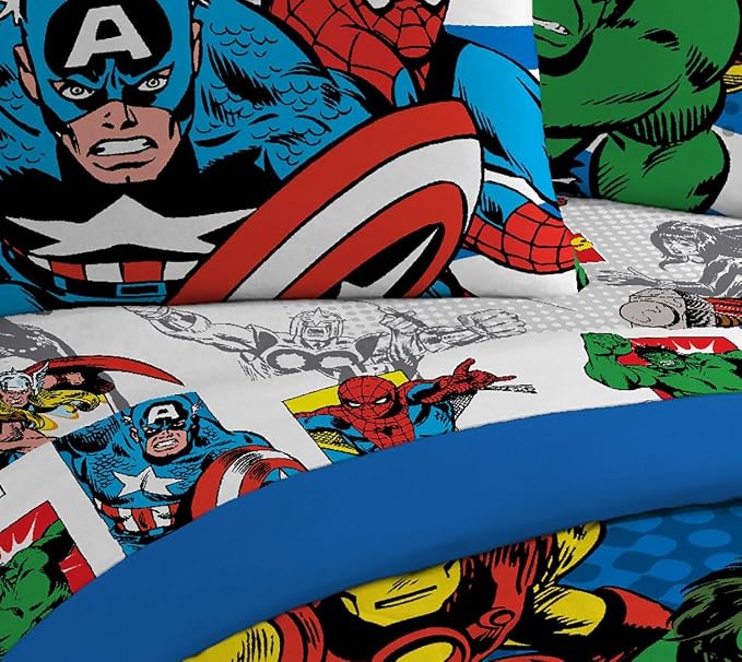 Jay Franco Kids Sheet Set with Fitted, Flat Sheets & Pillow Cover - Ultra-Soft Bedding with Pillowcase for Room Decor, White - Avengers, 4 Piece Full