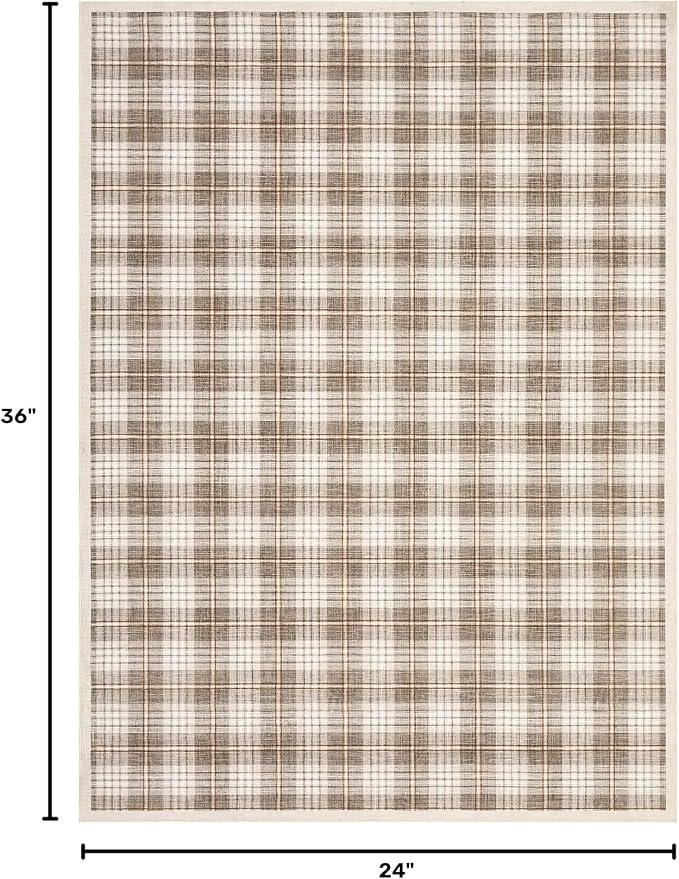 GarveeHome Checkered Rugs 2x3, Machine Washable Entryway Rug with Non Slip Backing, Stain Resistant Low-Pile Doormat for Indoor Outdoor Hallways Kitchen Bathroom Bedroom Beige
