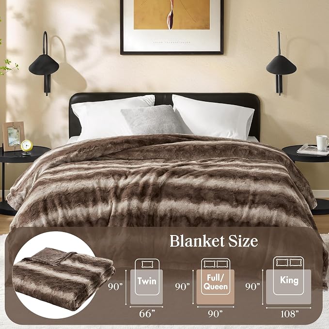 Madison Park Zuri Ultra Soft Faux Fur Queen Blanket Reversible, Brown | Ultra Soft, Breathable Fabric for Bed or Couch, Lightweight, Plush, OEKO-TEX Certified
