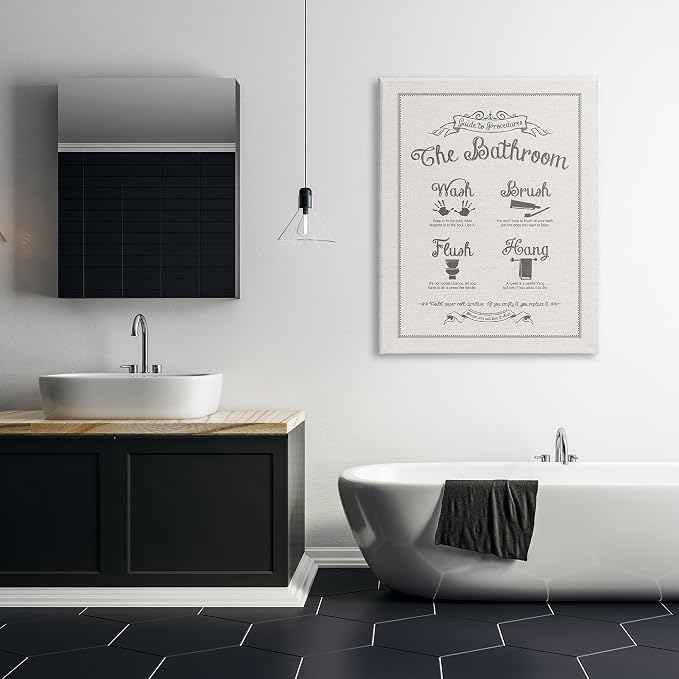 Stupell Industries Bathroom Procedures Linen, 36 x 48 Inch Canvas Wall Art | Stupell Industries · By Lettered and Lined · Ready to hang · Clean diagram style for bathroom decor · Made in USA