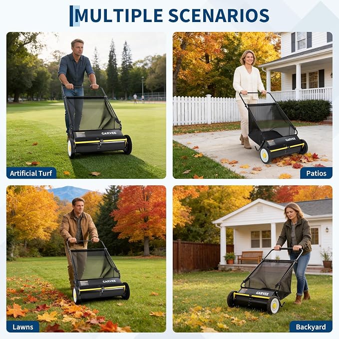 26-Inch Push Lawn Sweeper – 4 Fast Brushes, 7 Cu.ft Collector, Adjustable Height – Durable Steel Frame – Manual Hand-Push for Yard, Garden, Patio & Driveway Cleanup