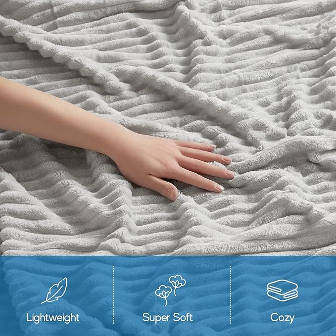 Nestl Light Grey Throw Blanket for Couch - Cozy Warm Fuzzy Blankets for Women, Plush Small Fleece Throws for Girls - Silver, 50 x 60 Inches