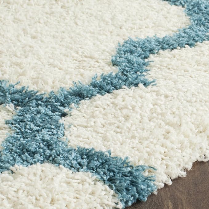 SAFAVIEH Kids Shag Collection Runner Rug - 2'3" x 7', Ivory & Blue, Moroccan Trellis Design, Non-Shedding & Easy Care, 2-inch Thick Ideal for High Traffic Areas in Living Room, Bedroom (SGK569C)
