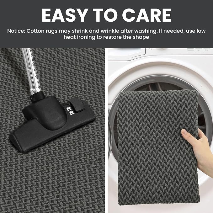 IOHOUZE Washable Runner Rug 2x6 Non Slip Runners for Hallways Entryway Runner Indoor, Kitchen Rugs Woven Cotton Floor Carpet for Kitchen Hall Entrance Bedroom, Grey/Black