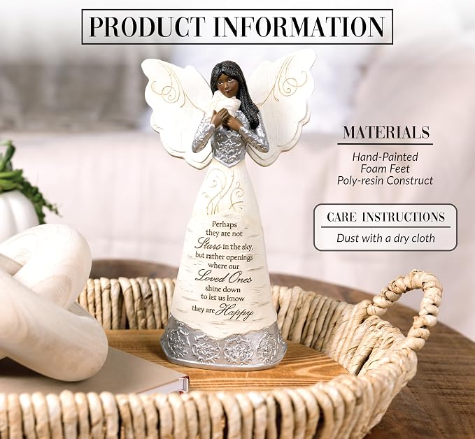 Pavilion Gift Company - Stars in The Sky - 9" Ebony African American Angel Figurine Religious Memorial Bereavement in Memory Loss of Loved One Gift Funeral Present