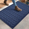 DEXI Front Door Mat Outside Entrance, 17x30 Heavy Duty Entry Doormat Dirt Trapper with Rubber Back, Non Slip Low Profile Floor Mats for Entryway Exterior Patio, Wave Navy