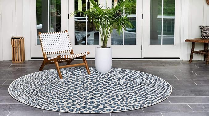 Jill Zarin Outdoor Collection Area Rug - Cape Town (4' 1" Round, Blue/ Olive)