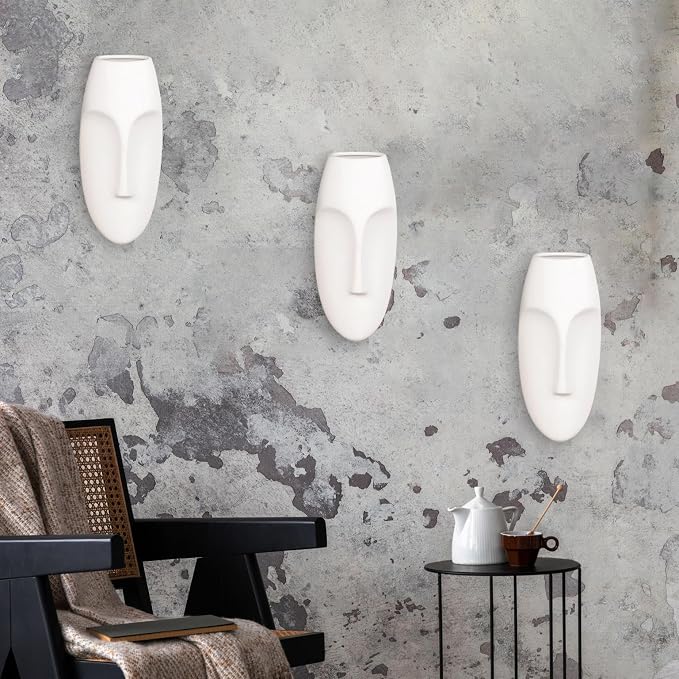 Howard Elliott Collection Oval Wall Hanging Face Sculpture, Contemporary Ceramic Accent for Entryway, Living Room, Hallway or Bedroom Decor, Matte White