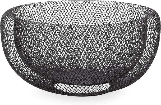 Torre & Tagus 11 Inch Black Double Wall Wire Mesh Metal Decorative Bowl, Modern Fruit Bowl Basket for Kitchen Island, Dining Room Table, Entryway Console, Great Room Accent Table, Home Office Decor