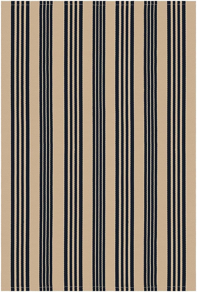 KOZYFLY Striped Rug 4x6 ft Front Door Rugs Cotton Woven Washable Indoor Outdoor Rug Brown Black Large Entrance Doormat for Front Porch Kitchen Patio Farmhouse Decor
