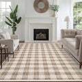 GarveeHome Living Room Checkered Area Rugs 6x9, Machine Washable Non Slip Backing Rug, Stain Resistant Low-Pile Indoor Carpet for Bedroom Dining Room Office Nursery Beige