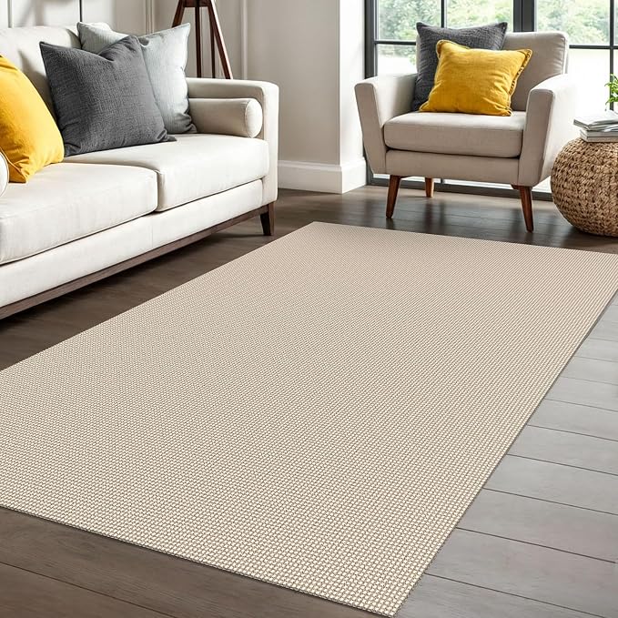 IOHOUZE Washable Area Rug 4x6 Non Slip Rubber Backed Woven Rugs for Entryway Indoor Bedroom Rugs Kitchen Rug Floor Throw Carpet for Entrance Front Door Living Room, Cream/Beige