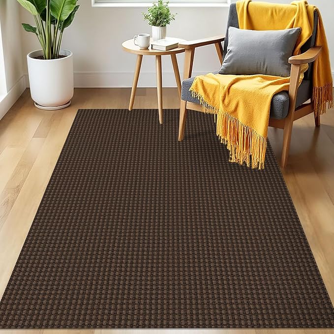 IOHOUZE Washable Area Rug 3x5 Non Slip Rubber Backed Woven Rugs for Entryway Rugs Indoor Outdoor Doormat Throw Rug Floor Carpet for Entrance Kitchen Front Door, Brown