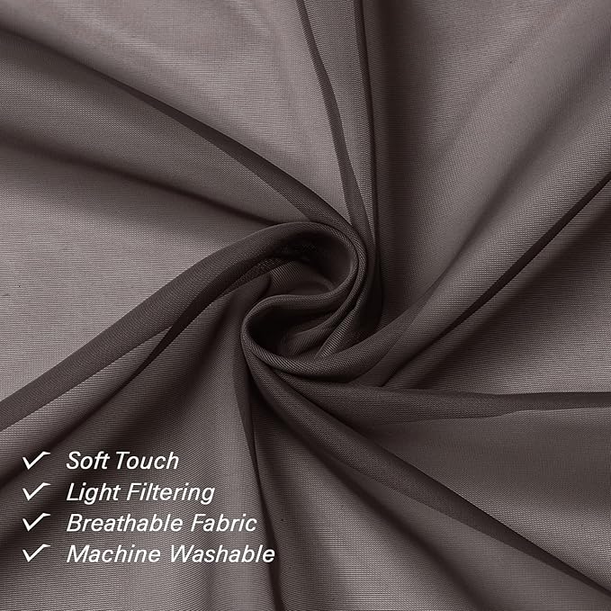 Lecloud Chocolate Sheer Curtains 78 Inches Long 2 Panels, Light Filtering Voile - Image 7