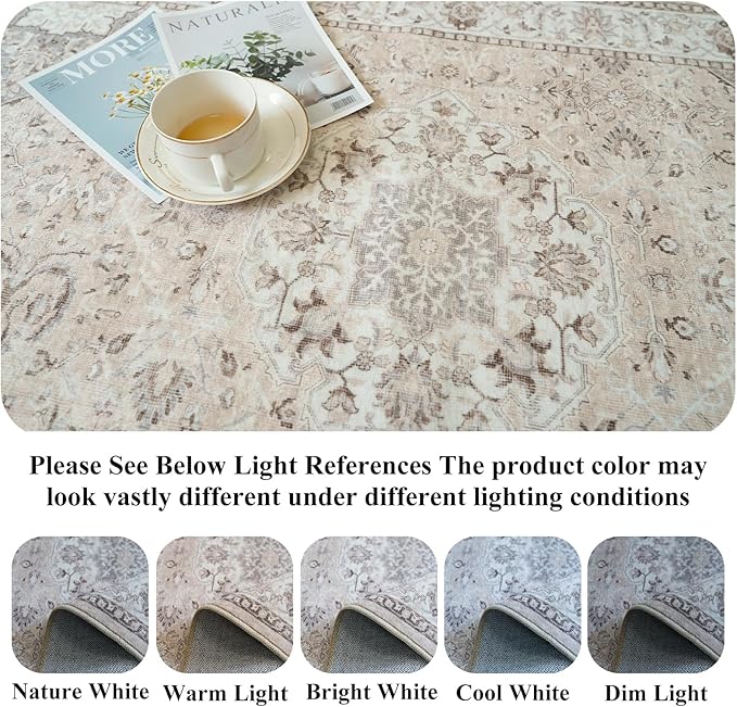 Living Room 6x9 Area Rugs: Farmhouse Washable Ultra Soft Carpet for Bedroom Nursery Indoor Vintage Stain Resistant Rug for Dining Room Non-Slip Durable Neutral Floor Mat for Pet Owners(6x9 Beige)