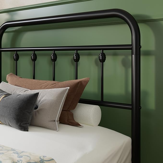 SHA CERLIN Twin Metal Bed Frame with Victorian Iron-Art Headboard, Black | Victorian Iron-Art Headboard and Footboard, Easy Assembly, Under Bed Storage, No Box Spring Required